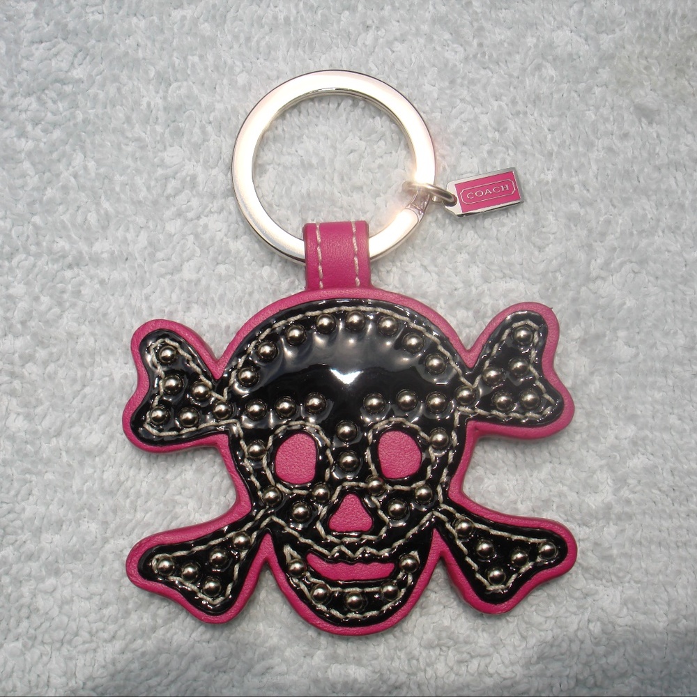 COACH SILVER STUD SKULL KEY RING- BAG CHARM #92744